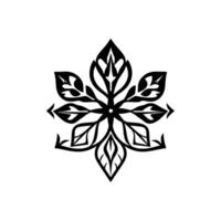 Symmetrical Black White Floral Ornament, Featuring Six PetalLike Foliage Radiating from a Central Point, with Arrow Accents. vector