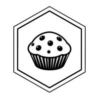 Monochrome Illustration of a Blueberry Muffin Within a Hexagonal Frame, Simple Bakery . vector