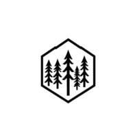 Stylized Black and White Hexagon Badge Featuring a Cluster of Evergreen Trees, Evoking Nature and Outdoor Adventure vector