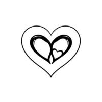 Black and white line art illustration of a heartshaped featuring three nested hearts, showcasing love and connection. vector