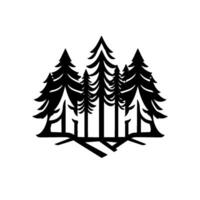 Stylized Black and White Silhouetted Forest Scene, Depicting Pine Trees and Branches on a Clean White Background. vector