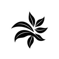 A stylized, monochrome illustration showcasing a cluster of black leaves against a stark white backdrop, emphasizing organic shapes and minimalist . vector