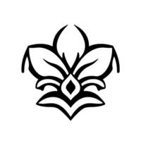 Symmetrical Black and White Floral with Stylized Petals and Geometric Elements on a Clean White Background. vector