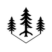 Minimalist Black and White Forest Three Pine Trees Enclosed in a Hexagonal Frame, Representing Nature and Outdoors. vector