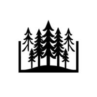 Black and White Minimalist Forest Silhouette Enclosed in a Rectangular Frame, Representing Natures Serenity. vector