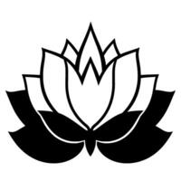 A bold, black and white illustration of a stylized lotus flower in full bloom, symmetrical and centered, exuding serenity. vector