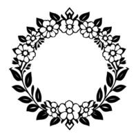 Intricate Black and White Floral Wreath with Pearls, Leaves, and Flowers Forming a Decorative Circular Border . vector