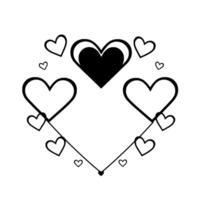 Geometric Black and White Valentines Day A Central Heart Surrounded by a Decorative Line with Smaller Hearts vector