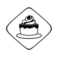 Minimalist Black and White Illustration of a Frosted Cake Within a Diamond Frame on a White Background. vector