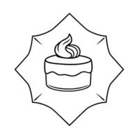 Minimalist Black and White Line Art of a Frosted Cake Within a Geometric Starburst Frame. vector