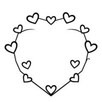 Minimalist Black Heart Vine Illustration A stylized heartshaped frame created from connected hearts and delicate curved lines, set against a white background. vector