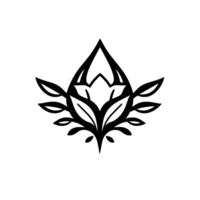 Elegant Black White Floral Emblem A Symmetric with a Central Teardrop Shape and Surrounding Leafy Elements on a White Background. vector