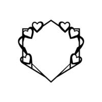 Minimalist Black and White Octagonal Frame Adorned with Hearts and Ribbon Details, Perfect for Invitations and Designs. vector