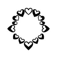 A geometric heartshaped frame created from a symmetrical arrangement of black and white hearts, forming a lovethemed decorative border on a white background. vector