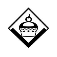 A bold, stylized illustration of a cupcake topped with a cherry, enclosed within a diamondshaped frame, rendered in black and white. vector
