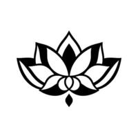 Symmetrical black and white of a lotus flower, stylized with contrasting petals and minimalist , set against a plain white background. vector