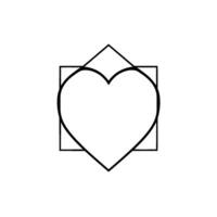 Bold Heart Within Geometric Frame A minimalist blackandwhite featuring a heart shape nested inside a square and a triangle. vector