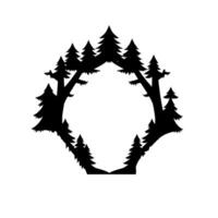 Black Silhouette of Coniferous Trees Forming Circular Frame on White Background with Shadows, Minimalist Nature . vector
