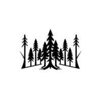 Minimalist black and white illustration of a forest of evergreen trees on a white background, creating a bold natural aesthetic. vector