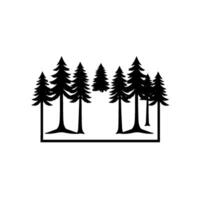 Silhouetted group of evergreen trees with a squared border, minimalist black and white art, stylized forest scene. vector