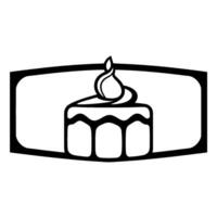 Minimalist Black and White Cake within a Rectangular Frame, Featuring a Single FlameLike Icing . vector