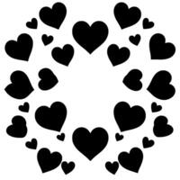 A symmetrical, black heart arrangement on a white background, creating a circular frame, symbolizing love and affection. vector