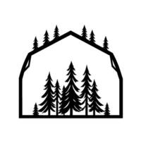 Stylized Black and White Forest Silhouette Contained Within a Geometric Frame, Evoking Nature and Wilderness. vector