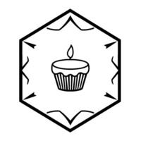 Minimalist Black White Geometric Featuring a Cupcake with Lit Candle Enclosed in a Decorative Hexagon Frame. vector