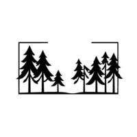 Minimalist Black Silhouette of Pine Trees Inside a Rectangular Frame, Representing Nature Outdoors. vector
