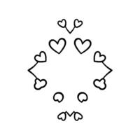 Whimsical Heart Formation A symmetrical, minimalist black line drawing of various hearts arranged in a balanced, eyepleasing on a white backdrop. vector