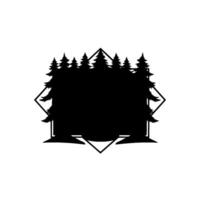Silhouette of Pine Trees atop a Geometric Frame on a White Background, Emblem for Wilderness, Minimalist . vector