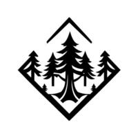 Minimalist Black and White of a Forest Scene Enclosed in a Diamond Shape, Evoking Natures Serenity. vector