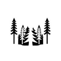 Minimalist Black and White Silhouette of a Group of Evergreen Trees in a Forest, Isolated on White Background. vector