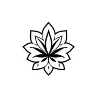 Intricate black and white floral , symmetrical, stylized flower with leaf accents, on a clean white background, reminiscent of a lotus. vector