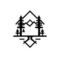 Minimalist Monochrome Geometric Representation of Mountain Peaks, Evergreen Trees, and Abstract Forest . vector