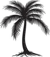 Vertical Palm Tree with Weeping Leaves A tall trunk adorned with fronds that droop softly, creating an elegant appearance. Full-length silhouette black illustration. vector