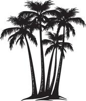 Group of Palm Trees Several palm trees arranged closely, each with trunks positioned at varying angles, all crowned with lush fronds. Full-length silhouette black design. vector