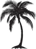 Palm Tree with Drooping Fronds Trunk upright with fronds hanging low, creating a soft and drooping appearance. full length silhouette black illustration vector