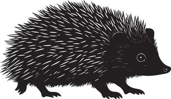 Hedgehog Exploring Body moving slowly, sniffing around in an alert and curious posture. full length silhouette black illustration vector