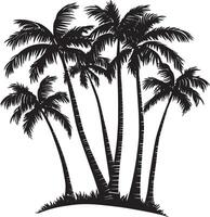 Palm Tree Clustered Multiple palm trees grouped together with their trunks at different angles, all topped with fronds. full length silhouette black illustration vector