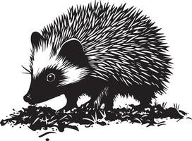 Hedgehog Digging Body bent forward with front paws extended, digging into the soil. full length silhouette black illustration vector