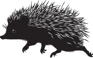 Hedgehog in Motion Body extended with legs rapidly moving, and tail trailing behind in a swift dash. Full-length silhouette black design. vector