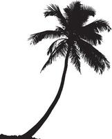 Palm Tree Leaning Trunk slightly bent or tilted to one side, with fronds extending from the top in a slanted direction. full length silhouette black illustration vector