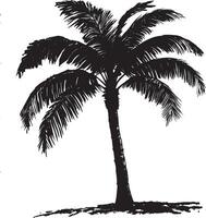 Palm Tree with Curved Trunk Trunk bending gracefully to one side, with fronds arching outward at the top. full length silhouette black illustration vector