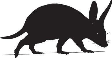 Aardvark in a Relaxed Stroll Body close to the ground, long legs moving at a slow pace, with its tail trailing behind. Full-length silhouette black design. vector