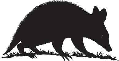 Aardvark Ascending Body elevated slightly, utilizing its claws to climb a mound or small barrier. Full-length silhouette black design. vector