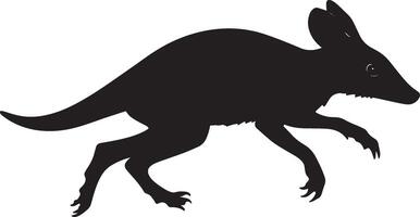 Aardvark Running Body stretched out with legs moving quickly, tail trailing behind in full stride. full length silhouette black illustration vector