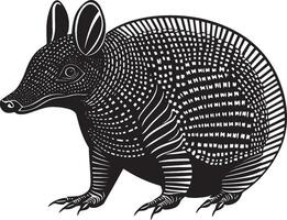 Armadillo Defending Body tightly curled into a ball, with the armored shell protecting the vulnerable underside. full length silhouette black illustration vector
