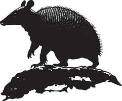 Armadillo Ascending Body positioned slightly upright with legs gripping a surface as it climbs over rocks or logs. Full-length silhouette black design. vector
