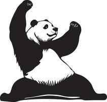 Panda Stretching Body extended with arms reaching forward or legs stretched out in front. full length silhouette black illustration vector